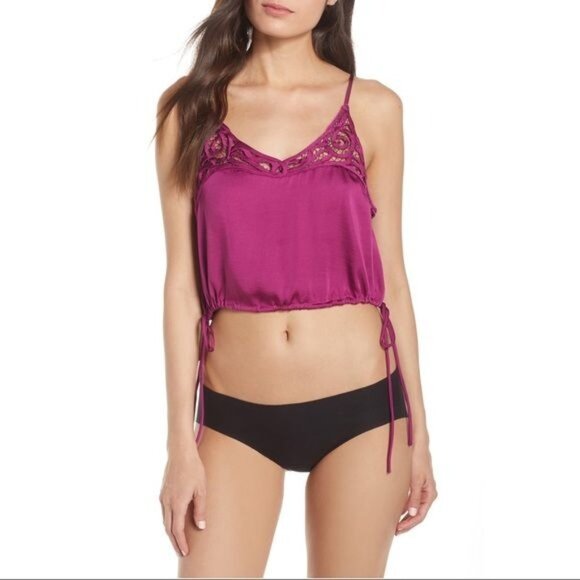 Free People Lace Detail Satin Crop Top With Adjustable Side Ties - Picture 1 of 6